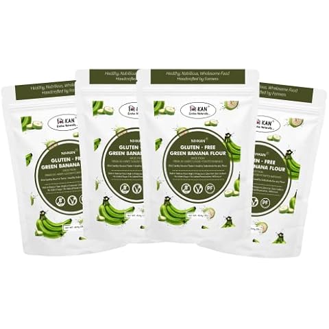 NIHKAN Gluten-Free Green Banana Flour (Plantain Flour) - Sun-Dehydrated I All Purpose Flour I 100% Naturally Processed I Source of Resistant Starch & High Fibre - (Pack of 4, 454 gm) Cover