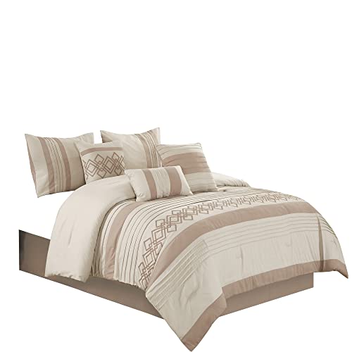 Chezmoi Collection ARIEL-COM-TAUPE-CAL KING Ariel 7-Piece Taupe Geometric Chenille Embroidery Pleated Striped Comforter Bedding Set thumb #8
