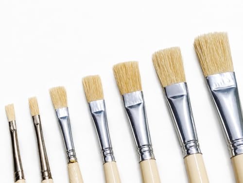 Image of Oil Painting Brush Set, 100% Pure Hog Hair, Flat Tip, 7 Sizes (0, 2, 4, 6, 8, 10, 12), for Acrylic and Oil Paint