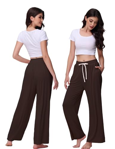 Image of Veseacky Women's Wide Leg Lounge Pants Yoga Pajamas Comfy Stretch Drawstring Pajamas Puls Size Dance Bottoms S-4XL