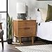 Walker Edison Mid Century Modern Grooved Handle Wood 2-Drawer Nightstand Side Table Bedroom Storage Drawer and Shelf Bedside End Table, 24 Inch, Caramel