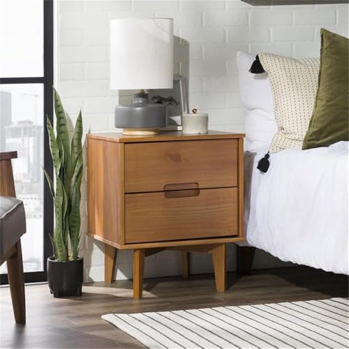 Walker Edison Mid Century Modern Grooved Handle Wood 2-Drawer Nightstand Side Table Bedroom Storage Drawer and Shelf Bedside End Table, 23 Inch, Caramel by Walker Edison - Image 4