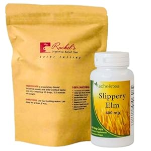 Rachel’s Tea (30 Bags/60 Cups) with Slippery Elm Bark, 400 mg, 100 Capsules – Caffeine Free