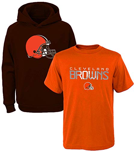 NFL Kids Youth Boys 8-20 Officially Licensed Polyester Performance Primary Logo Hoodie & T-Shirt 2 Pack Combo Set (8, Cleveland Browns)