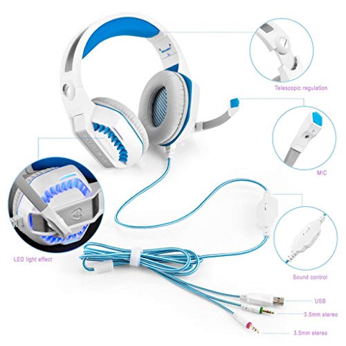 White Gaming Headset For Pc Ps4 With Mic. Over-Ear Headphones For Laptop Games With Noise Cancelling Stereo 53Mm Driver Memory Earmuffs Volume Control Gift For Kids #TOP5