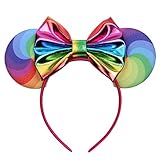 YanJie Mouse Ears Bow Headbands, Glitter Party Rainbow Princess Decoration Cosplay Costume for Girls...
