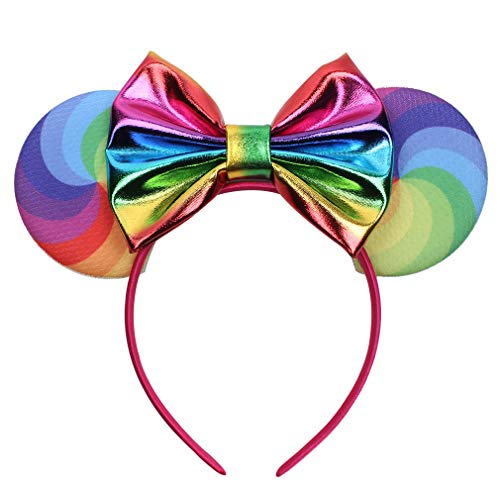 YanJie Mouse Ears Bow Headbands, Glitter Party Rainbow Princess Decoration Cosplay Costume for Girls & Women (Rainbow)
