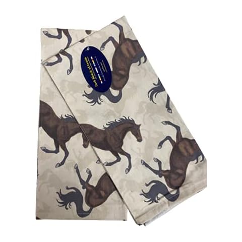 Tack Shack of Ocala Horse Kitchen Dish Towels, Coordinating Set of 2- Flour Sack Cotton, Horse Themed Designs (Bay Running Horse) Cover