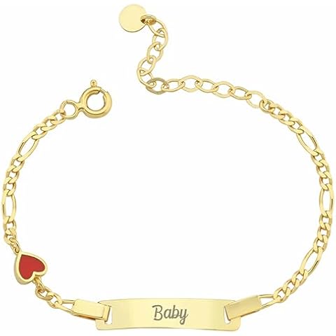 MIONZA 14K Solid Gold or Gold Plated Heart Charm Custom Baby Bracelet, 1st Birthday Gift, Baby Boy, Baby Girl Gift, Infant Name Bracelet, Baptism First Christmas Gift, Newborn to Child Cover