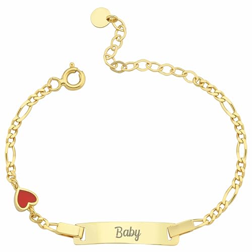 MIONZA 14K Solid Gold or Gold Plated Heart Charm Custom Baby Bracelet, 1st Birthday Gift, Baby Boy, Baby Girl Gift, Infant Name Bracelet, Baptism First Christmas Gift, Newborn to Child