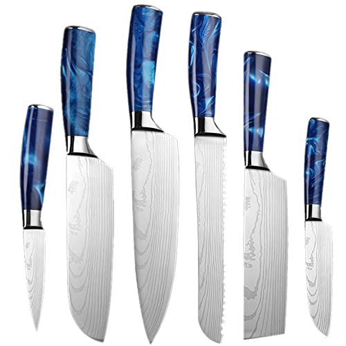 Cuchillo de cocina profesional láser Damasco patrón cuchillo de chef cuchillo azul cuchillo de mano Sharp Santoku Cleaver herramientas de corte herramienta (azul) Cover