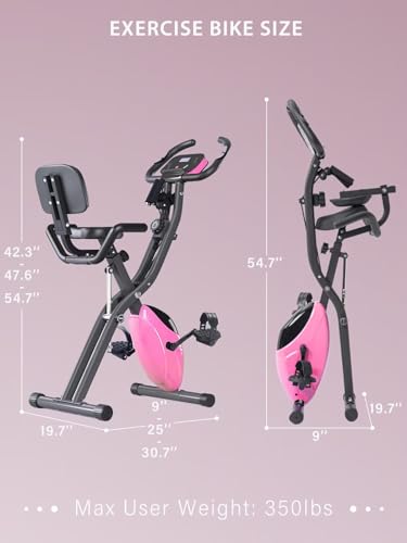 Merax Folding Exercise Bike, Exercise Bikes for Home 350 Capacity Magnetic X-Bike with 16-Level Resistance, Stationary Bike for Seniors Indoor Cycling Bike with Arm Workout Bands
