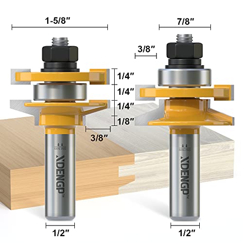 Image of 2PCS Bevel Style Rail and Stile Router Bits Set 1 /2 Inch Shank, 3 /8 Inch Cutting Depth, Up to 7 /8 Inch Stock, Kitchen Cabinet Door Frame Shaper Cutters Raise Panel Making Router Bit Set