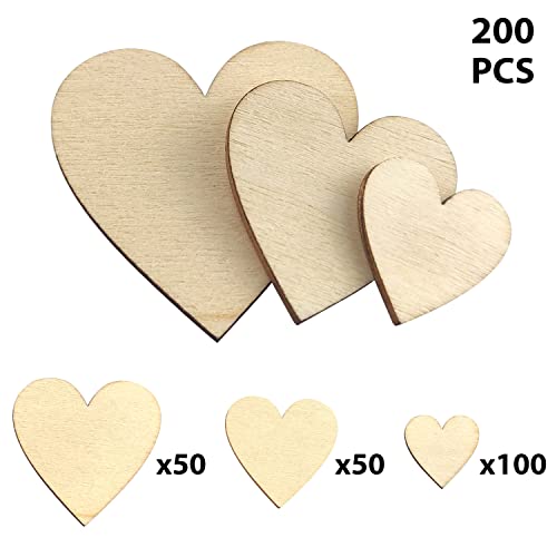 200 Pcs 3 Mix Sizes Unfinished Wood Heart Slices Blank Natural Wooden Hearts Shapes Ornaments Tags For Diy Wedding Art Crafts Valentine Decorations #TOP2