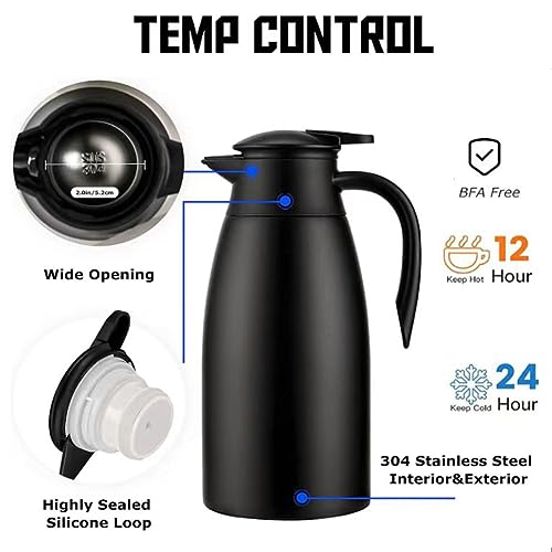 70 Oz Insulated Thermal Coffee Carafe - Stainless Steel Double-Walled Vacuum Thermos for Hot Beverages, 24-Hour Heat & 12-Hour Cold Retention (Black, 2L) - Image 5