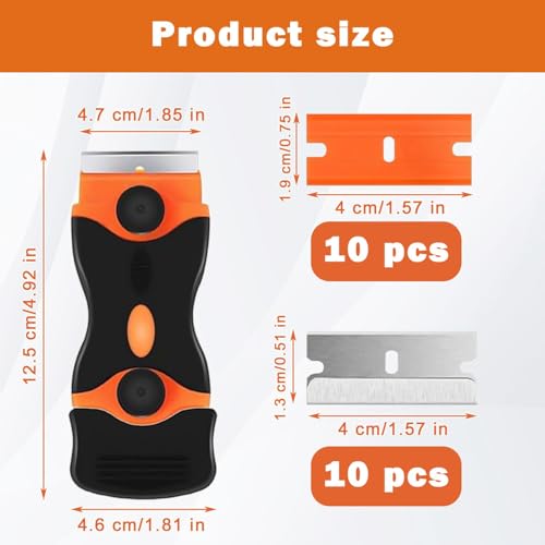 Window Scraper Tool, Non Scratch Double Edged Glass Scraper with 10 Metal +10 Plastic Blades, Multi-Purpose Hob/Paint Scraper for Sticky Stuff Remover, Oven Cleaning,Stickers, Labels Decals Wallpaper - Image 2