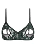 Agoky Women's Hollowing Out Nipples Lace Bra Tops Bare Exposed Breast Underwire Bras Bralette Lingerie Green XX-Large