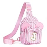 QLOVEA Kids Cross Body Bag, Birthday Gifts for 2 3 4 5 6 7 Year Old Girls Gift, Small Sling Bags for Girls Kid Daughter Birthday Gift for Kids Girl Monogram Cute Sling Bag (Pink J)