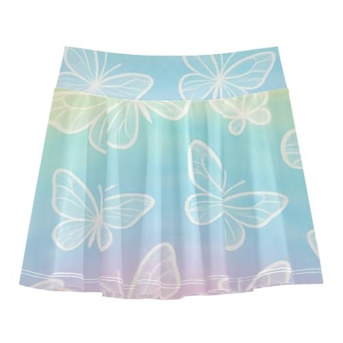 White Butterfly Pastel Rainbow Stripes Skirts with Shorts Fun Cute Girls' Shorts Athletic Skorts School 4t