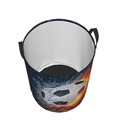 Gbuzozie Soccer Ball In Fire And Water Round Laundry Hamper Sport Football Storage Basket Toys Clothes Organizer Bin For Home Bathroom Bedroom Dorm Nursery, 38l by Gbuzozie - Image 2