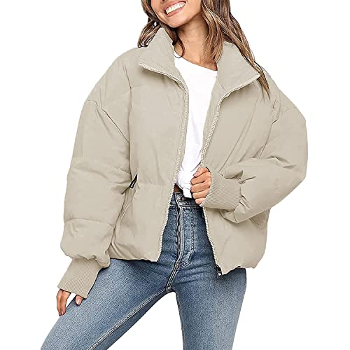 Winter Oversized Daunenjacke Durchgehender Reißverschluss Thermo Langarm Stehkragen Steppjacke Puffer Cover