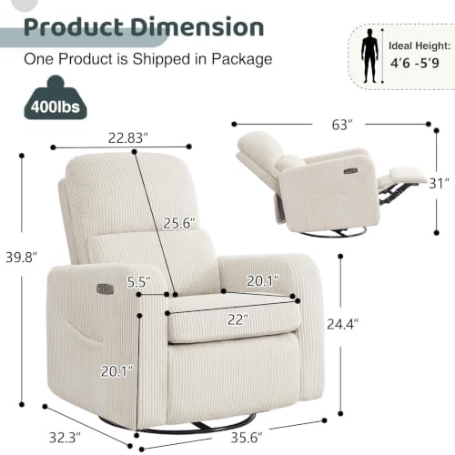 AEMEIOS Power Swivel Rocker Recliner, Glider Recliner Nursery Chair, Cream - 1