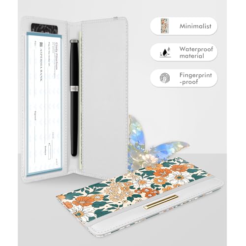 Image of Printed Checkbook Cover, RFID Blocking Checkbook, Stylish, Lightweight, Slim Durable, Multi-Functional Checkbook Holder for Personal and Business Checks (Flower-Yellow)