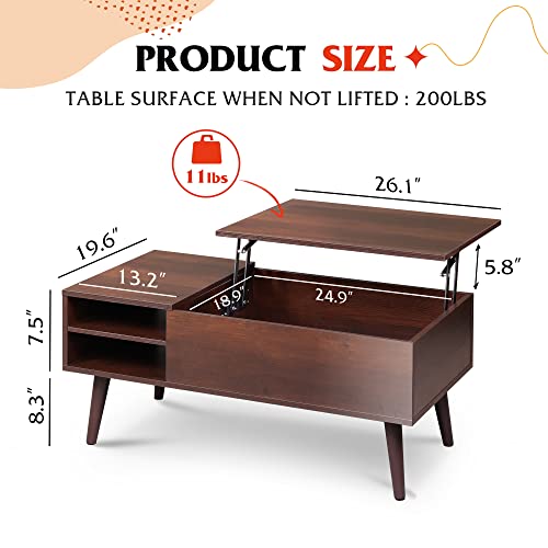 Wlive Lift Top Coffee Table For Living Room,Small Coffee Table With Storage,Hidden Compartment And Adjustable Shelf,Mid Century Modern Coffee Table,Wood,Cherry,Espresso. #TOP2