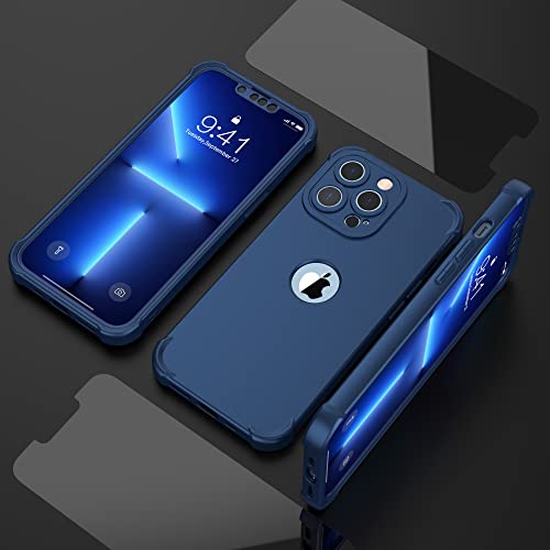 ORETECH for iPhone 13 Pro Case with [2 Tempered Glass Screen Protector],[Camera Protection] Shockproof Soft Silicone Back and Hard PC Protective Bumper Case for iPhone 13 Pro Cover 6.1" Blue by ORETECH - Used condition - Image 8