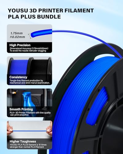 Image of YOUSU PLA Plus Filament 1.75mm Bundle 10x250g, 10 Pack 2.5KG PLA+ Sample 3D Printer Filament, 3D Printing Multi Pack Filament Dimensional Accuracy + /- 0.02mm