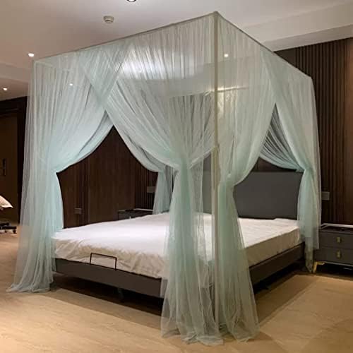 America Village Style Princess 4 Corner Post Bed Thinken Encryption Mosquito Netting; Bedding Curtains for Baby Girls Kids Bedroom Dectors Drapes Canopies (Green-2, Queen)