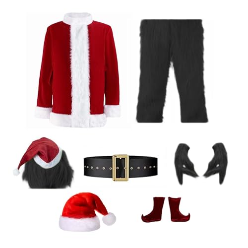 Afoxsos Fantasia de Grinch para homens ¨C Conjunto de fantasia de Papai Noel para adultos com 7 pe?a