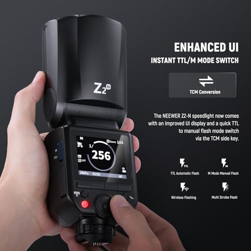 NEEWER Z2-N 2.4G TTL Round Head Flash Speedlite Compatible with Nikon Cameras, 76Ws 1/8000s HSS with Diffuser, 2 Modeling Lamps, Upgraded UI, TTL/M Toggle Key, 3000mAh Battery, 600 Full Power Flash by NEEWER - Image 5