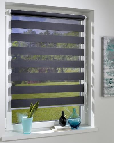 DécoProfi Duo-Doppelrollo ohne Bohren B: 90 cm, L:220 cm Anthrazit I Mit Klemmfix/Klemmträger zur Montage I Doppel Rollo innen für Balkontüren und Fenster