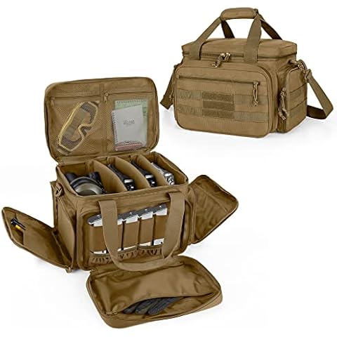 DSLEAF Tactical Gun Range Bag for 4 Handguns, Pistol Shooting Range Bag with 6X Magazine Slots and Extra Pockets for Ammo and Essentials Cover