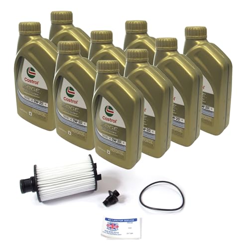 Complete Oil Change Kit Compatible with Land Rover LR4, Discovery 5 & Range Rover Sport & Full Size, Includes MAHLE Cartridge Oil Filter & Seal, 9 Quarts Genuine OE 0W-20 Oil & Reminder Cling