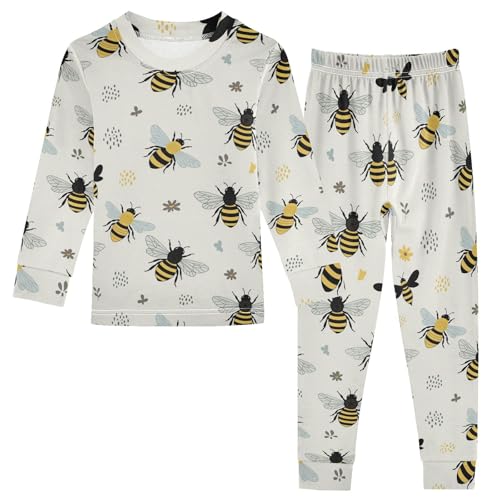 Pajama Sets Long Sleeve Bee Pattern Flowers Soft Comfy Sleepwear 2 Piece PJS 3-8T