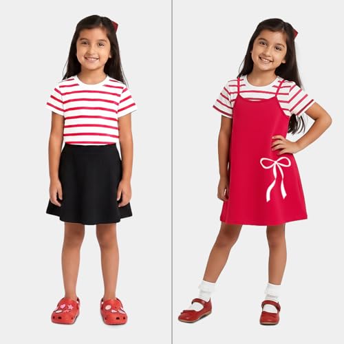 Image of YouGotPlanB Girls 100% Cotton A-Line Printed Dress | Above Knee Length Summer Frock | Soft & Breathable Casual Wear for Girls (Ages 3-14 Years)