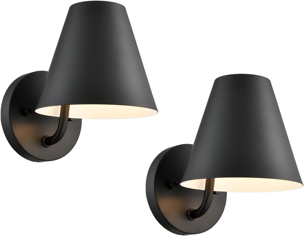 DIRYZON Industrial Wall Sconces Set of Two,Metal Barn Wall Lights for Bedroom,Black Sconce Lighting for Living Room Kitchen Hallway