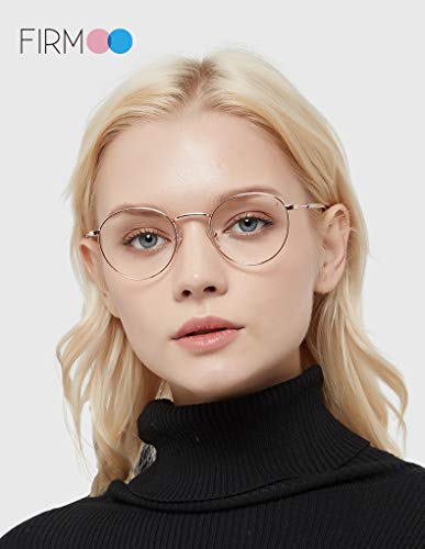 Firmoo Blue Light Blocking Glasses Women Men, Anti Eye Strain Anti Headache, Retro Round Metal Computer Glasses for Digital Devices, Metal Frame Eyeglasses (Rose Gold Frame) - Thumbnail 2