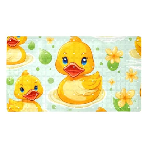 Tapis de bain antidérapant extra long en PVC jaune avec ventouses