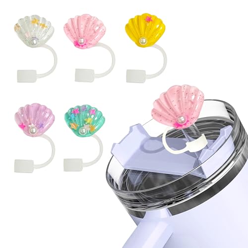 5PCS Straw Covers Cap Compatible with Stanley 30&40 Oz Cup, 10mm Seashell Straw Toppper Tips Lids Protectors for Tumblers, Dust-Proof Drinking Straw Caps for Reusable Straws Tips Lids
