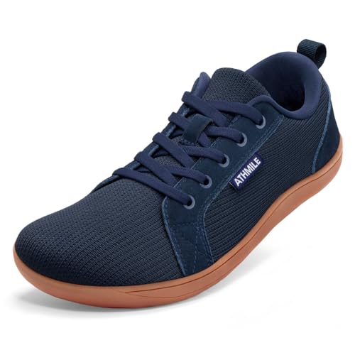 Image of ATHMILE Barefoot Shoes Men Wide Toe Box Zero Drop Sneakers Earthing Minimalist Fashion Athletic Footwear for Grounding Gym Trail Running Hiking Walking Casual Breathable Non Slip Dark Blue