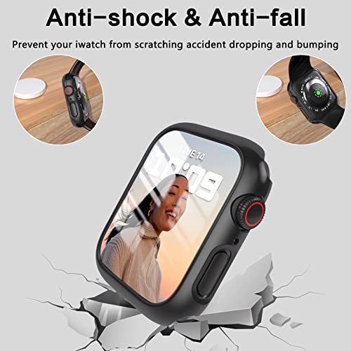 [ 2 Pack ] YMHML Case Compatible for Apple Watch Series 8 Series 7 45mm with Screen Protector, Hard PC Full Cover Tempered Glass Protector for Apple Watch Series 8 Series 7 Accessories, Black by YMHML - Used condition - Image 3
