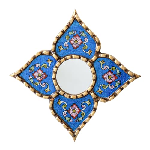 DecorContreras Peruvian Painted Glass Mirror with Bronze Leaf Framed -
