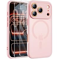 ORETECH Magnetic for iPhone 17 Pro Case with [2 X Screen Protector],Compatible with MagSafe,Full Camera Protection, Translucent Matte Military Grade Protection for iPhone 17 Pro Cover,Light Pink