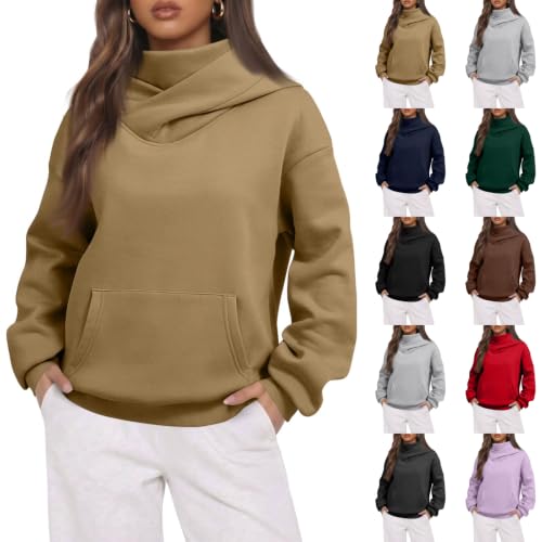Mock Neck Sweatshirt Women Oversized Face Cover Hoodie Pullover Sweatshirt | Cute Fall Sweatshirts, Thermal, Warm, Soft, Plain, Long Sleeve, Plus Size, Outdoor, Lounging, Warm Winter Outfits for Women