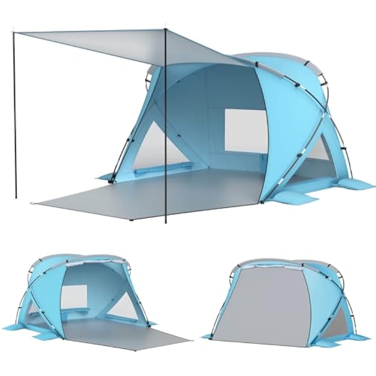 Elegear Beach Tent Sun Shelter with Canopy, CumbreXTM 4-6 Person Pop Up Beach Tent, Easy Setup UPF 50+ UV Protection Portable Lightweight Waterproof Cooler Family Beach Cabana Sun Shade Shelter - Blue