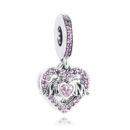 Charm de mamá en forma de corazón rosa, el recuerdo inolvidable en plata de ley