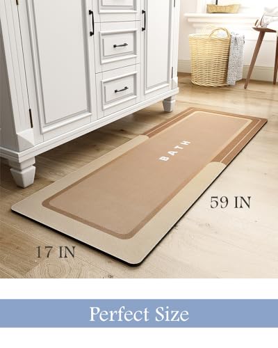 Image of MontVoo-Bath Mat-Bath Mat Rug Non Slip Super Absorbent Stain Resistant Quick Dry Thin Bathroom Rug-Bath Mats for Bathroom Floor Bathtub Vanity-Bathmat Bath Rug Easy Care 17 inchx50 inch Brown